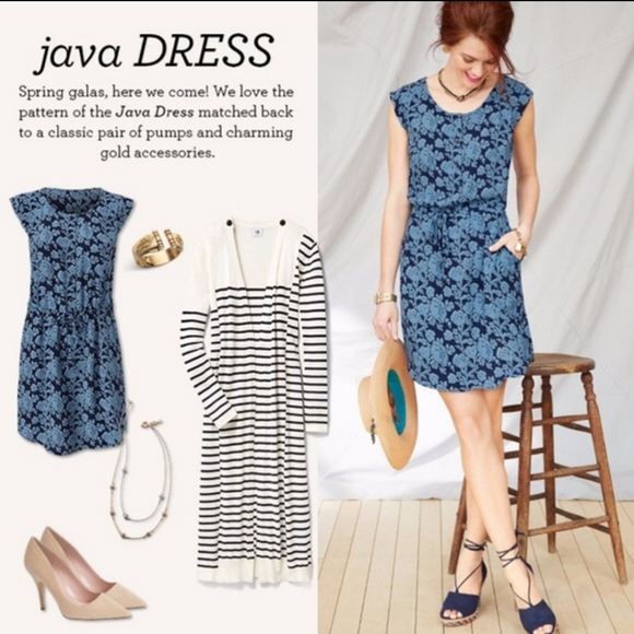 CAbi | Dresses | Cabi Java Draw String Dress Blue Floral Print Xs ...